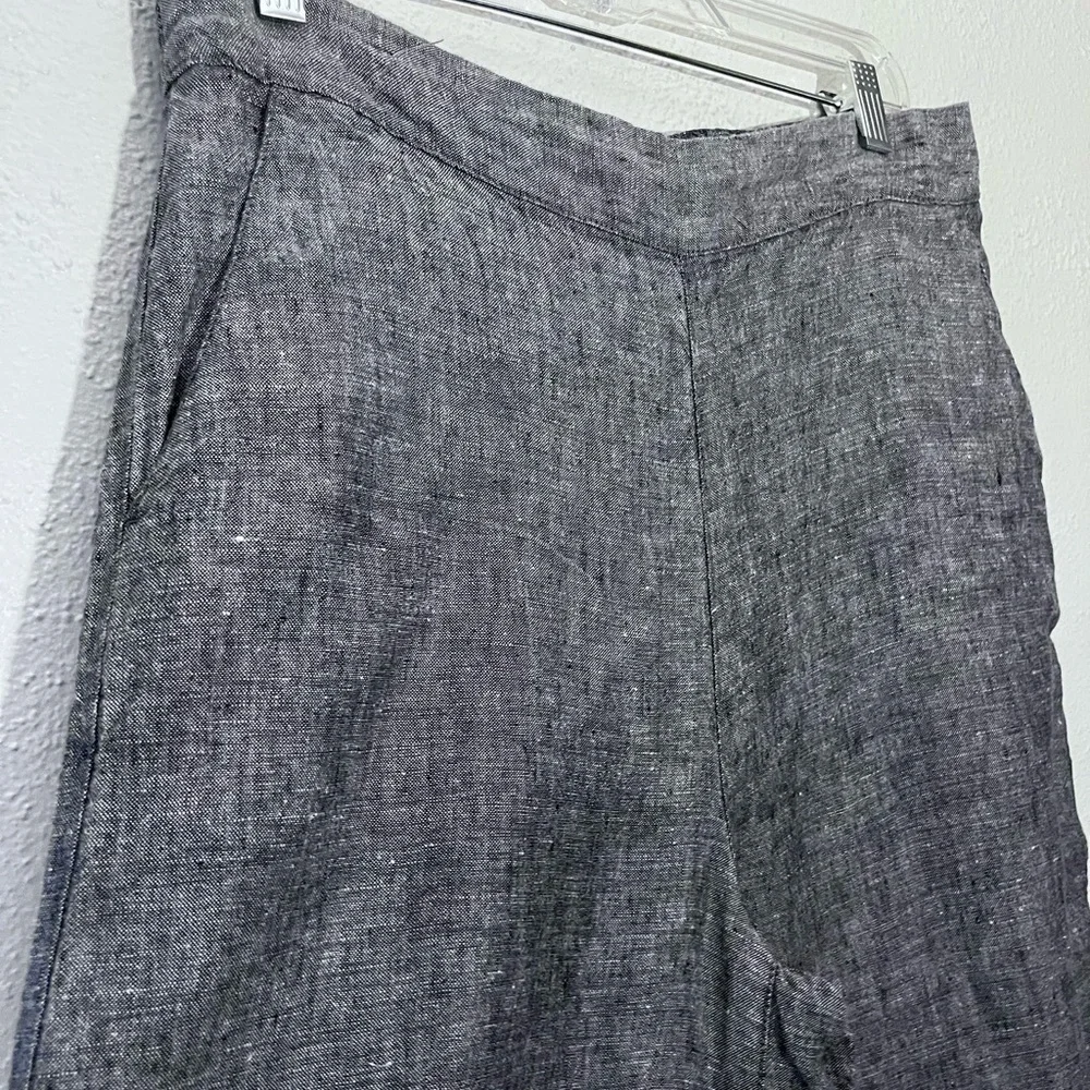 Catherine Malandrino Lagenlook Gray 100% Linen Wide Legs Elastic Waist Pants M